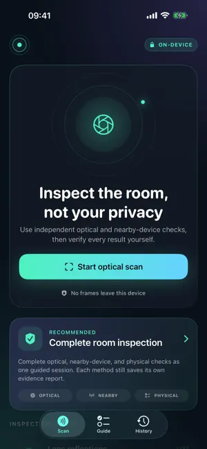 LensSweep room inspection screen